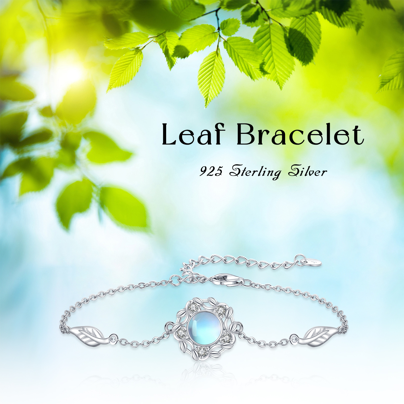 Moonstone 925 Sterling Silver Leaf Bracelet for Women